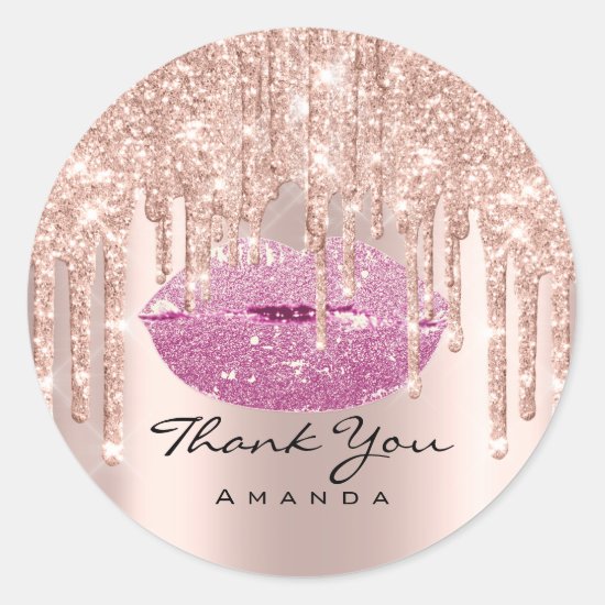 Thank You Bridal  16th Pink Rose Glossy Lips Classic Round Sticker