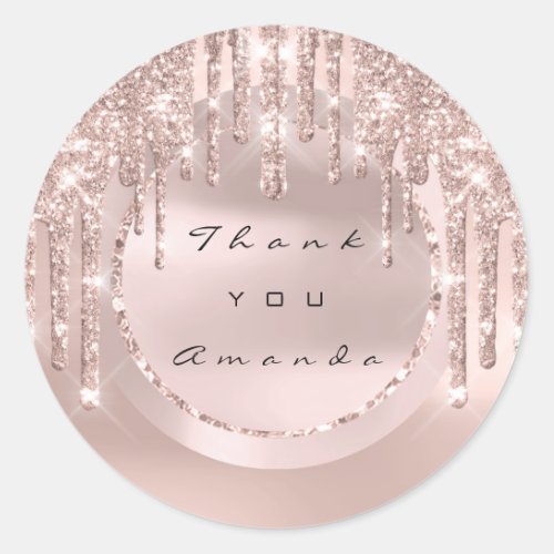 Thank You Bridal Favor  Name Drips Rose Glitter Classic Round Sticker