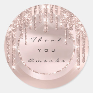 Thank You Bridal Favor  Name Drips Rose Glitter Classic Round Sticker
