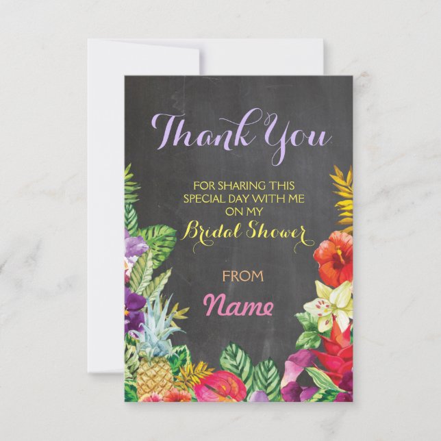 Thank You Bridal Shower Chalk Aloha Luau Cards (Front)
