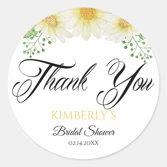Thank You Bridal Shower Daisy Flowers Sticker (Front)