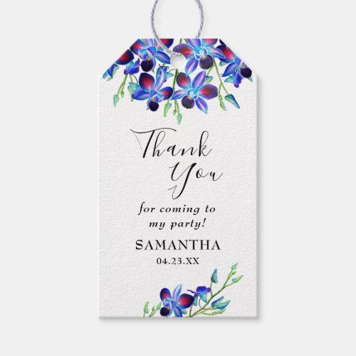 Thank You Bridal Shower Floral Blue Orchids Name Gift Tags