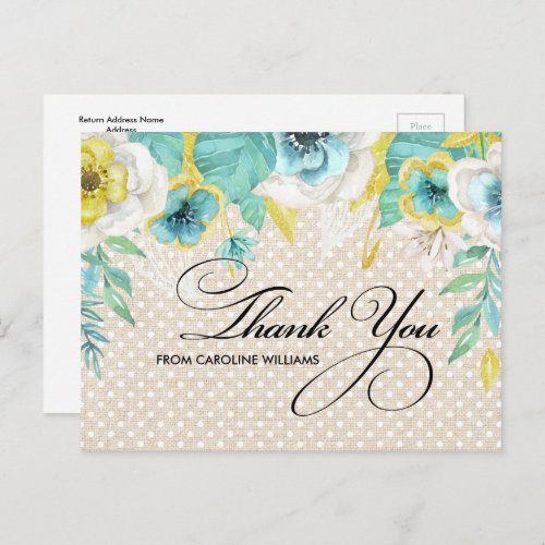 Thank You Bridal Shower Floral Burlap Postcard