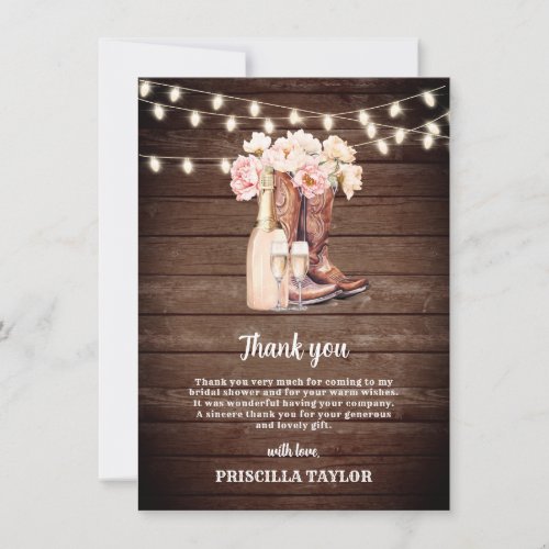 THANK YOU BRIDAL SHOWER Pink Cowgirl Rustic Boots 