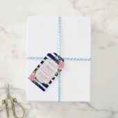 Thank You Bridal Shower Pink Flower Navy Stripes Gift Tags (With Twine)