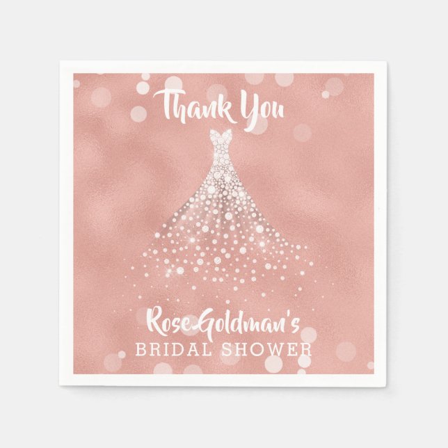 Thank You Bridal Shower Rose Gold Wedding Dress Napkins (Front)