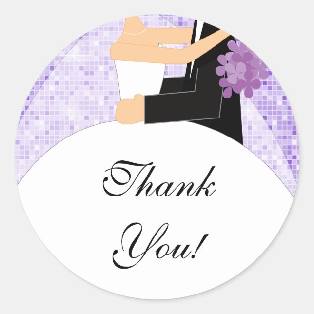 Thank You Bridal Shower Sticker Bride Groom Purple (Front)