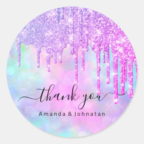 Thank You Bridal Sweet16th Glitter Holograph Drip Classic Round Sticker