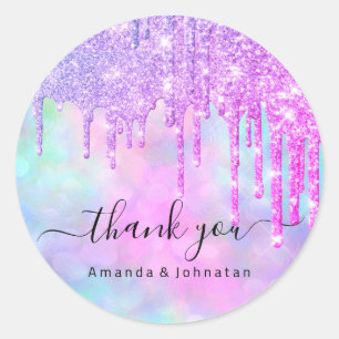 Thank You Bridal Sweet16th Glitter Holograph Drip Classic Round Sticker