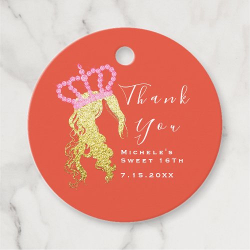 Thank You Bridal Sweet 16th Princess Coral Crown Favor Tags