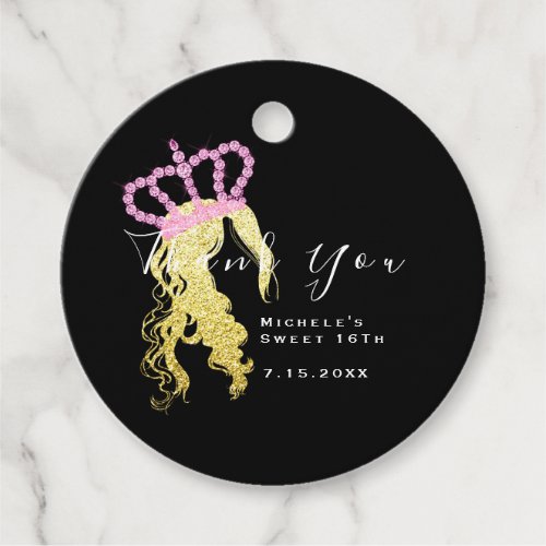 Thank You Bridal Sweet 16th Princess Pink Crown Favor Tags