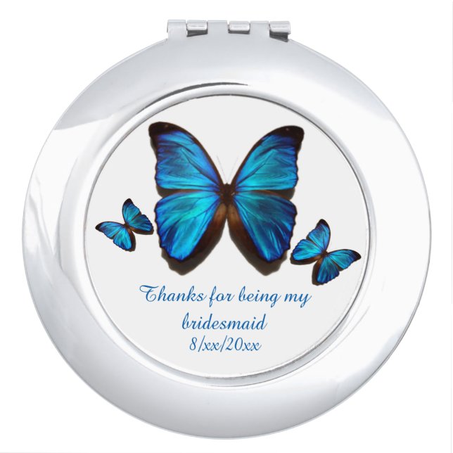 "Thank You Bridesmaid",Blue and Black Butterflies Vanity Mirror (Front)