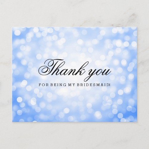 Thank You Bridesmaid Blue Glitter Lights Postcard