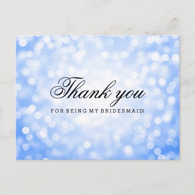 Thank You Bridesmaid Blue Glitter Lights Postcard (Front)