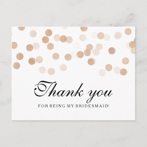 Thank You Bridesmaid Copper Foil Glitter Lights Postcard