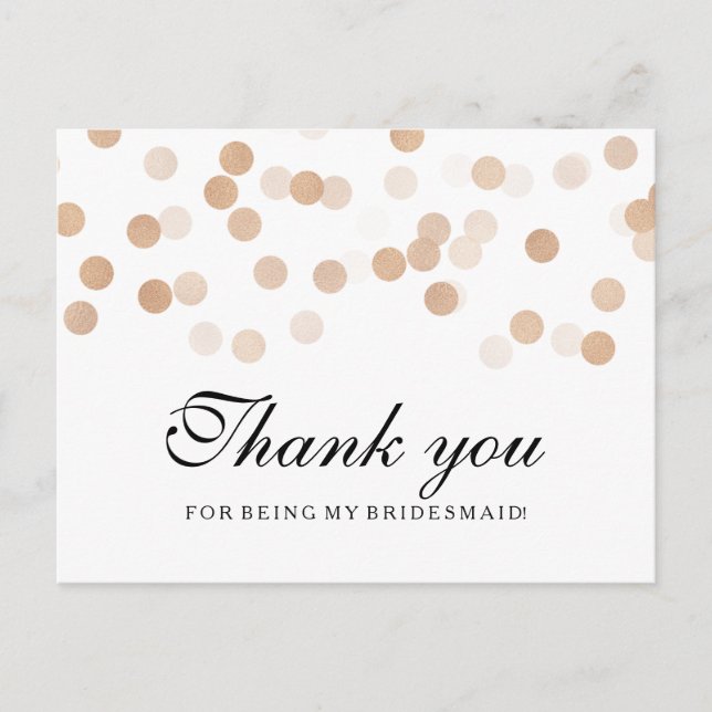 Thank You Bridesmaid Copper Foil Glitter Lights Postcard (Front)