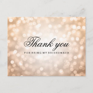 Thank You Bridesmaid Copper Glitter Lights Postcard