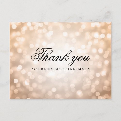Thank You Bridesmaid Copper Glitter Lights Postcard