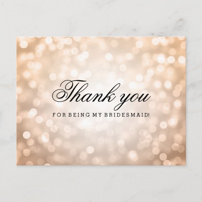 Thank You Bridesmaid Copper Glitter Lights Postcard (Front)
