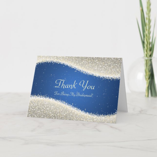 Thank You Bridesmaid Dazzling Sparkles Blue Card (Front)