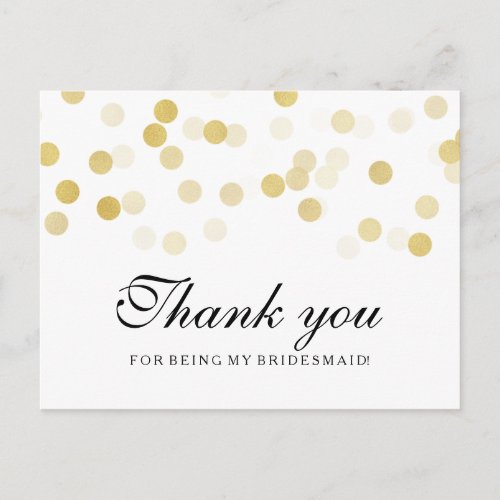 Thank You Bridesmaid Faux Gold Foil Glitter Lights Postcard
