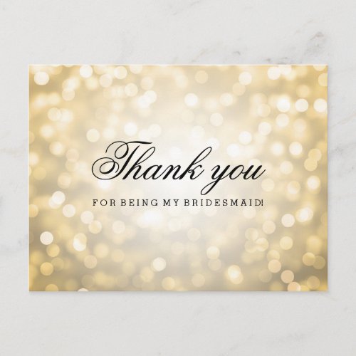 Thank You Bridesmaid Gold Glitter Lights Postcard