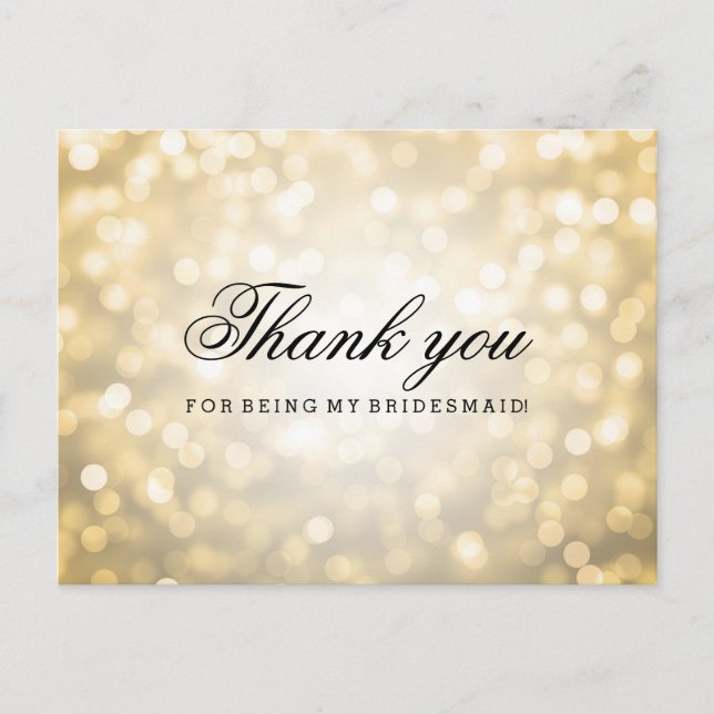 Thank You Bridesmaid Gold Glitter Lights Postcard (Front)
