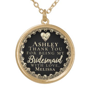 Thank You Bridesmaid Gold Plated Necklace by GlitterInvitations at Zazzle