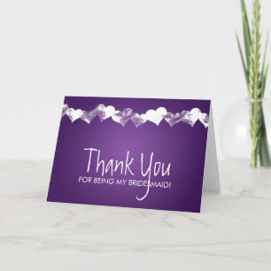 Thank You Bridesmaid Grunge Hearts Purple Card