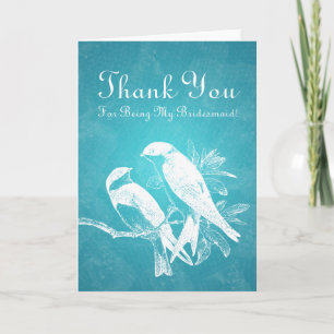 Thank You Bridesmaid Love Birds Blue Card