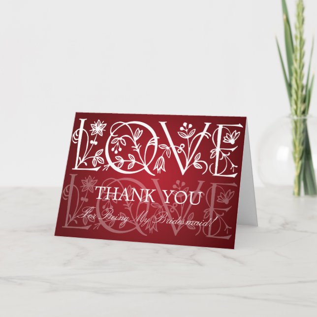 Thank You Bridesmaid Love Flourish Red (Front)