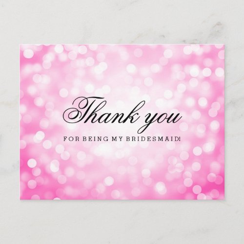 Thank You Bridesmaid Pink Glitter Lights Postcard