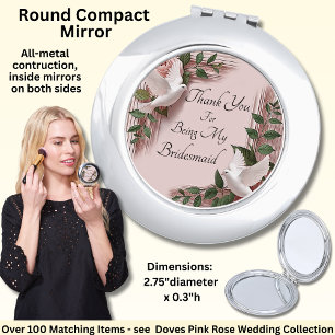 Thank You Bridesmaid, Pink Roses & Doves Wedding Compact Mirror
