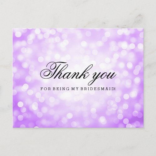 Thank You Bridesmaid Purple Glitter Lights Postcard