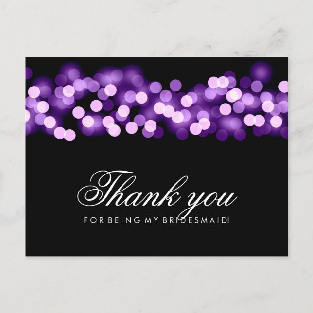 Thank You Bridesmaid Purple Hollywood Glam Postcard (Front)