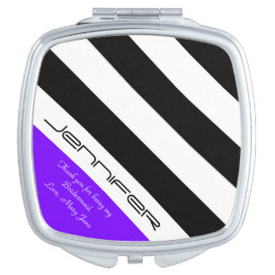 Thank You Bridesmaid Purple White Black Stripe Compact Mirror
