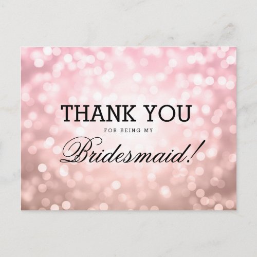Thank You Bridesmaid Rose Blush Pink Lights Postcard