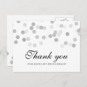 Thank You Bridesmaid Silver Foil Glitter Lights Postcard (Front/Back)