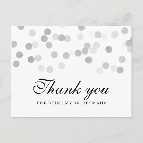 Thank You Bridesmaid Silver Foil Glitter Lights Postcard