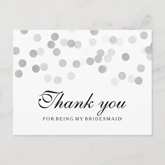 Thank You Bridesmaid Silver Foil Glitter Lights Postcard (Front)