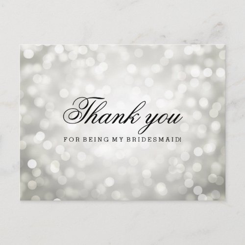 Thank You Bridesmaid Silver Glitter Lights Postcard