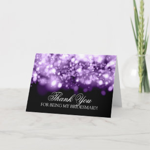 Thank You Bridesmaid Sparkling Lights Purple Card