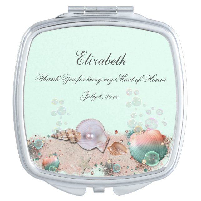 Thank You Bridesmaid Tropical Island Seashells  Compact Mirror (Front)