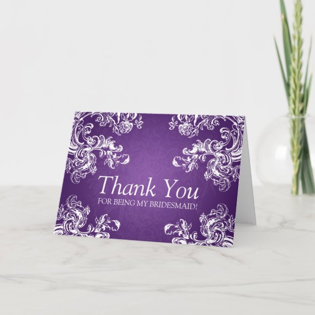 Thank You Bridesmaid Vintage Swirls 2 Purple Card (Front)