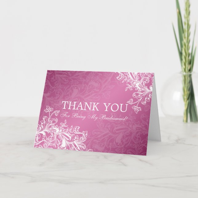 Thank You Bridesmaid Vintage Swirls Pink Card (Front)