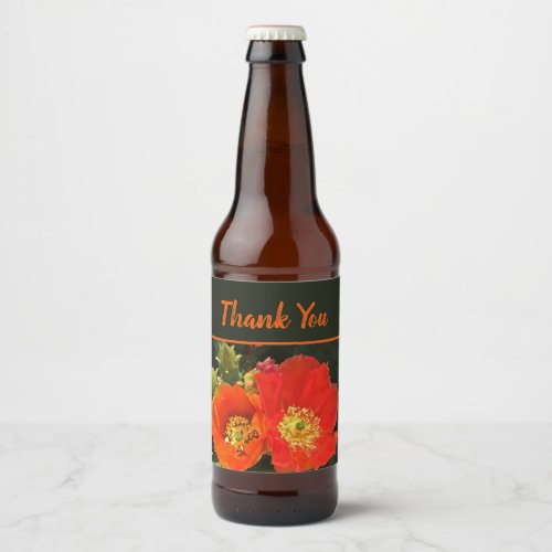 Thank You Bright Cactus Flowers Appreciation Beer Bottle Label