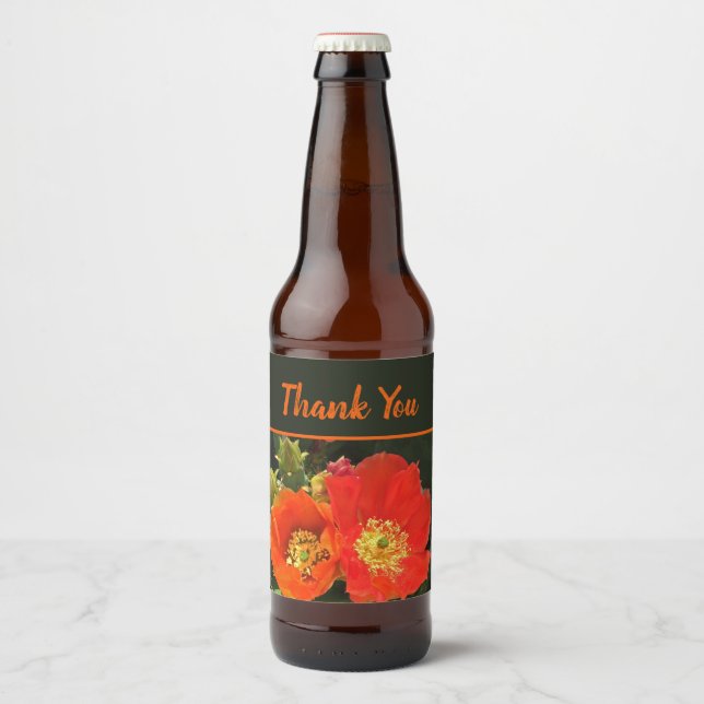 Thank You Bright Cactus Flowers Appreciation Beer Bottle Label (Front)