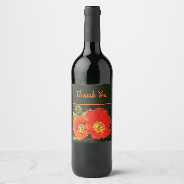 Thank You Bright Cactus Flowers Appreciation Wine Label (Front)