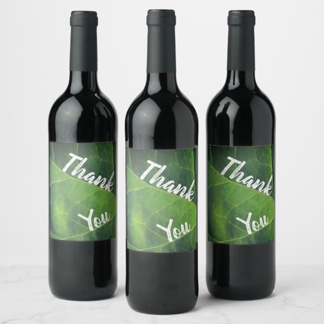 Thank You Bright Green Leaf Appreciation Wine Label (Bottles)