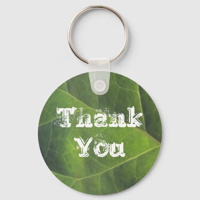 Thank You Bright Green Leaf Photo Appreciation Keychain (Front)